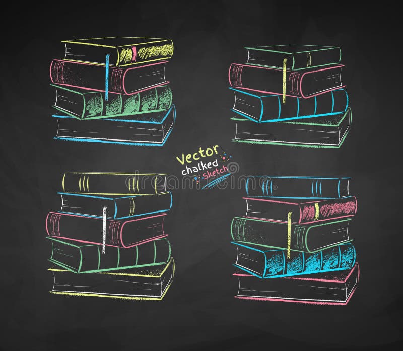 Chalk Drawn Illustration Set of Piles of Books Stock Vector