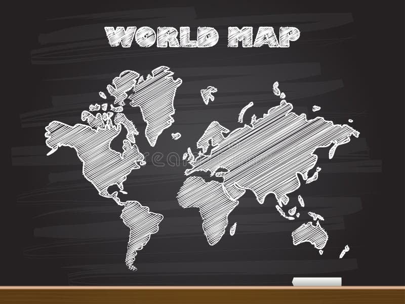 Chalk hand drawing with world map. Vector illustration stock photography Chalk hand drawing with world map. Vector illustration stock photography