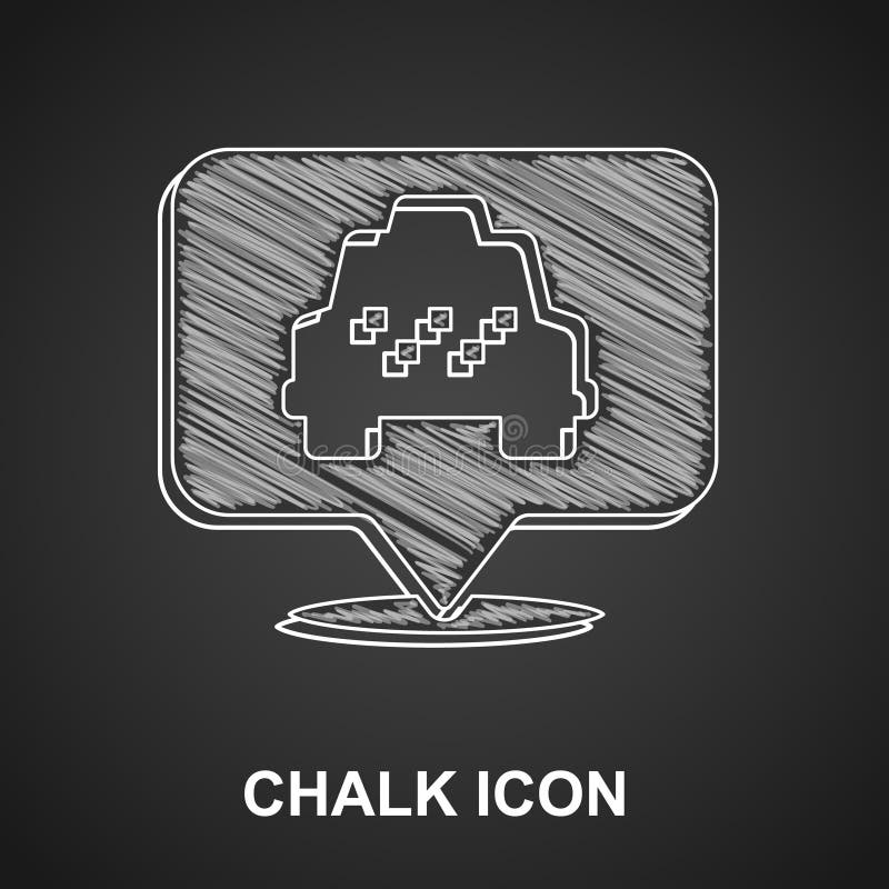 Chalk Map Pointer with Taxi Icon Isolated on Black Background. Location