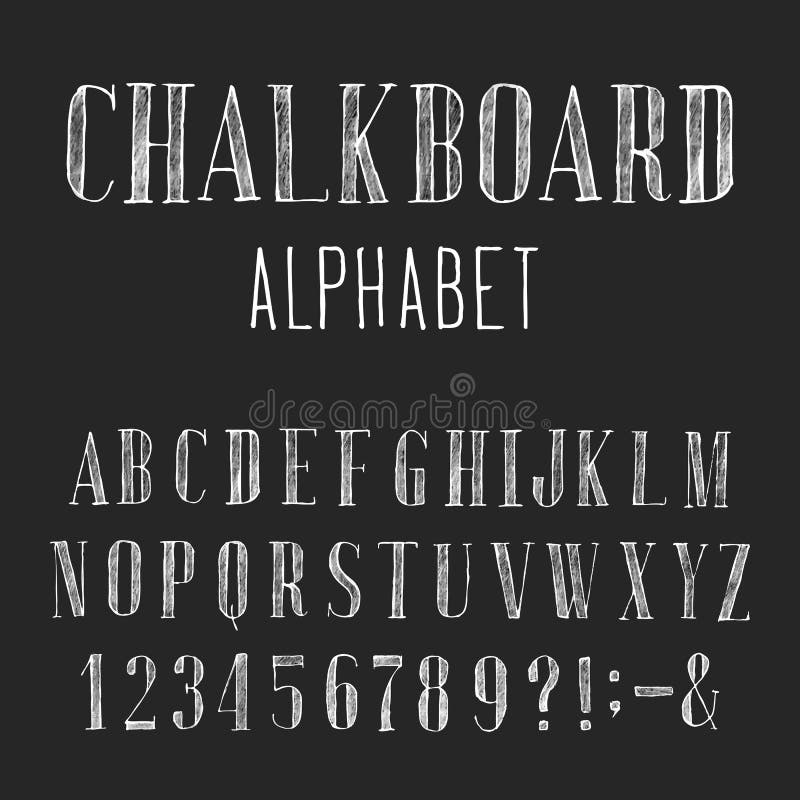 chalkboard alphabet vector font type letters numbers punctuation marks distressed chalk dark background hand drawn 55504497