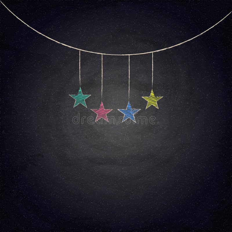 Chalkboard Background with Drawing Bunting Stars Stock Illustration