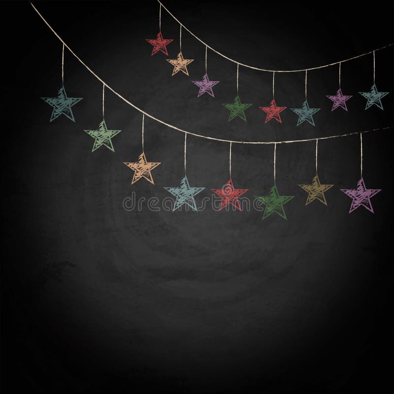Chalkboard Background With Drawing Bunting Stars Stock Illustration