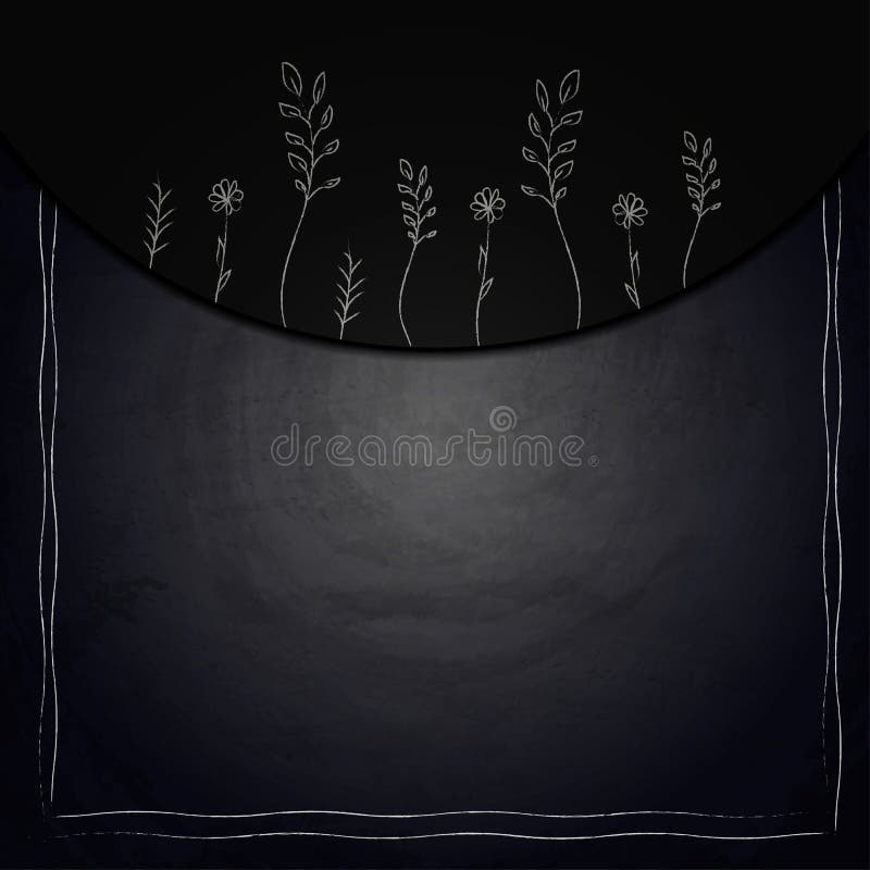 Chalkboard Background with Drawing Plants Stock Illustration