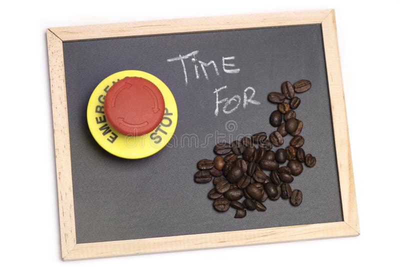 Chalkboard with Coffee Beans Emergency Stop Button Stock Photo Image