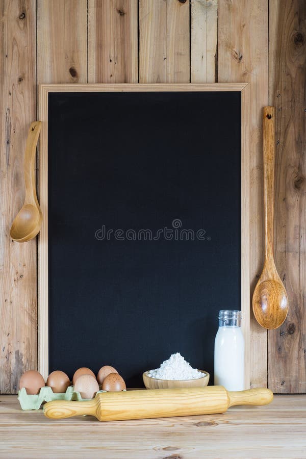 Chalkboard with Copy Space and Pastry Ingredients Stock Photo Image