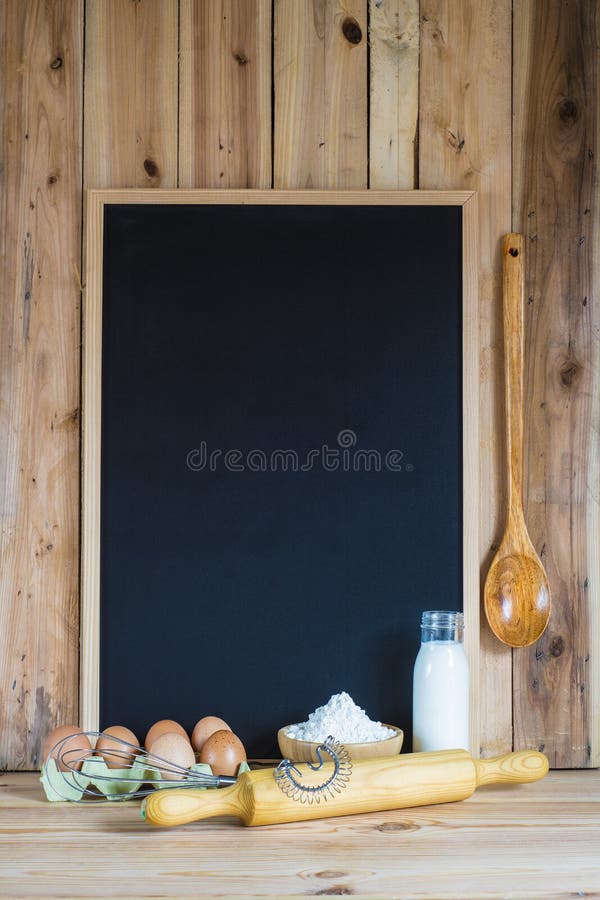 Chalkboard with Copy Space and Pastry Ingredients Stock Photo Image