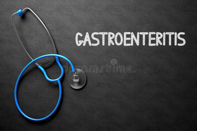 Medical Concept: Gastroenteritis on Black Chalkboard. Medical Concept: Gastroenteritis Handwritten on Black Chalkboard. Top View of Blue Stethoscope on Chalkboard. 3D Rendering. Medical Concept: Gastroenteritis on Black Chalkboard. Medical Concept: Gastroenteritis Handwritten on Black Chalkboard. Top View of Blue Stethoscope on Chalkboard. 3D Rendering.