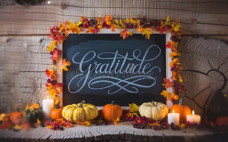 Chalkboard generativeai gratitude con elegante sceneggiatura per il ringraziamento illustrazione di stock