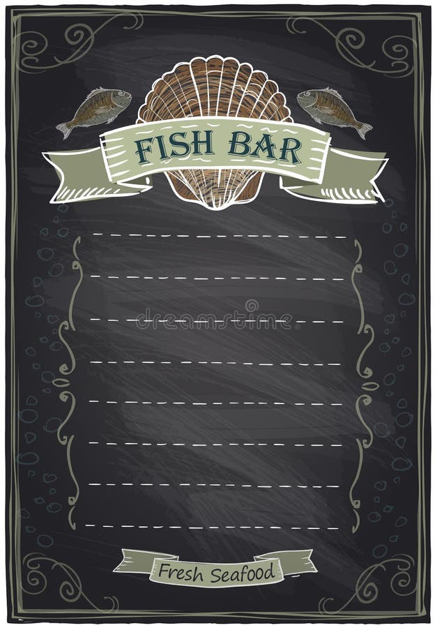 Chalkboard hand drawn seafood menu. royalty free illustration