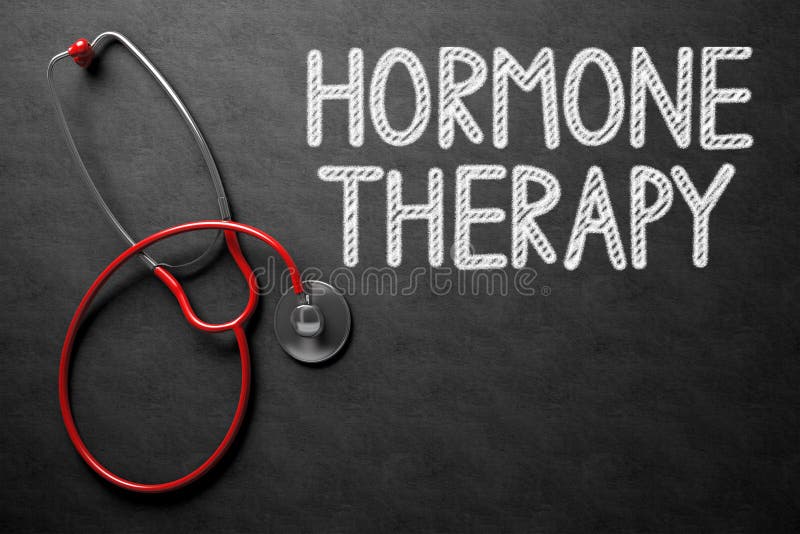 Medical Concept: Hormone Therapy - Text on Black Chalkboard with Red Stethoscope. Black Chalkboard with Hormone Therapy - Medical Concept. 3D Rendering. Medical Concept: Hormone Therapy - Text on Black Chalkboard with Red Stethoscope. Black Chalkboard with Hormone Therapy - Medical Concept. 3D Rendering.