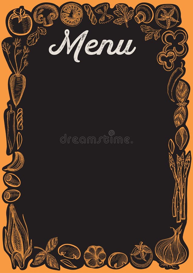 Chalkboard Menu Card Template for Restaurant with Vegetables Stock Vector -  Illustration of menu, sketch: 152048014
