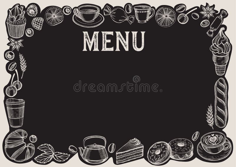 Chalkboard Menu Template for Restaurant, Background and Food Frame Stock  Vector - Illustration of design, doodle: 150892083