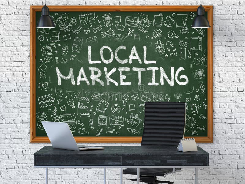Chalkboard na Biurowej ścianie z Lokalnym Marketingowym pojęciem 3d ilustracja wektor Chalkboard na Biurowej ścianie z Lokalnym Marketingowym pojęciem 3d ilustracja wektor