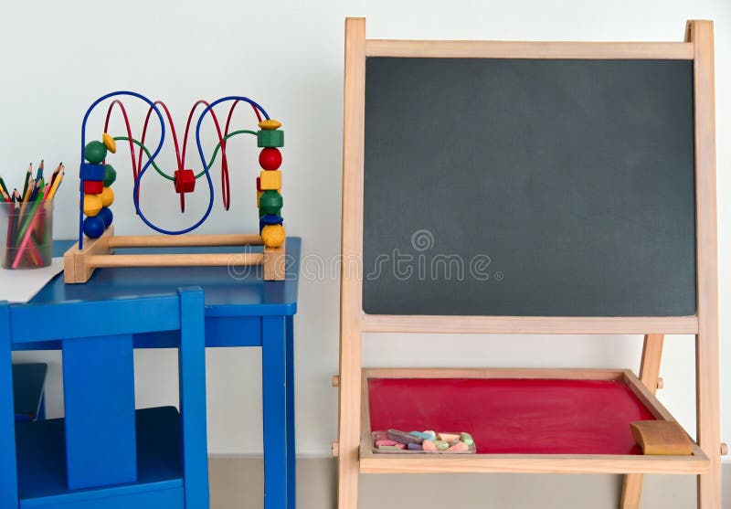Chalkboard Preschool Chalkboard in Kids Room, Copyspace Stock Image