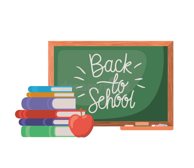 Chalkboard School with Stack of Books Stock Vector Illustration of