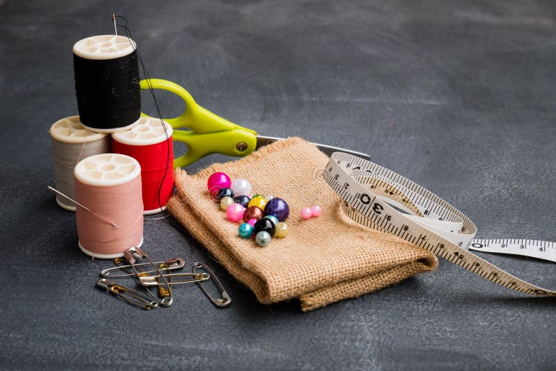 Chalkboard sewing set stock image. Image of fashion 117580075
