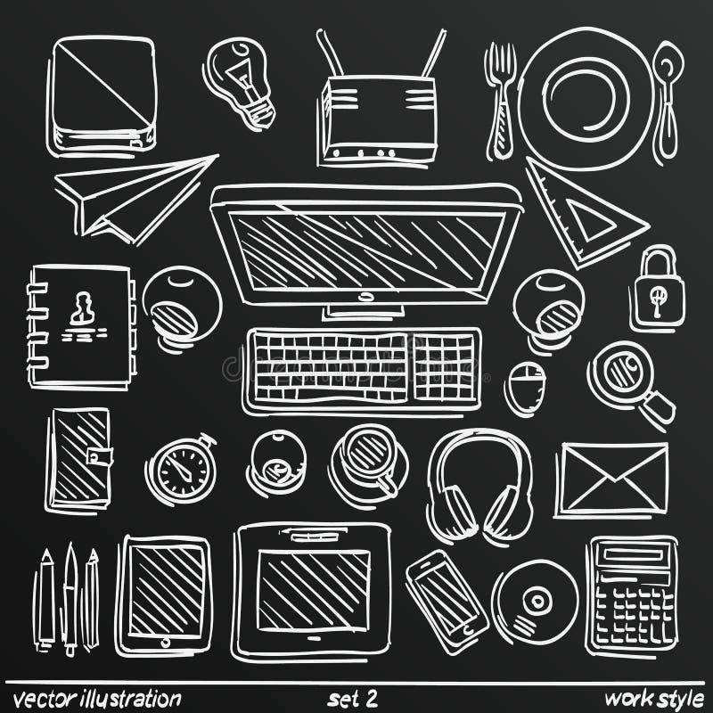 Chalkboard sketch work style, set icon 2. Vector illustration stock illustration