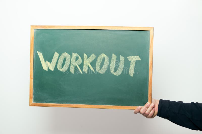 Chalkboard with WORKOUT Handwritten in Chalk Stock Image Image of