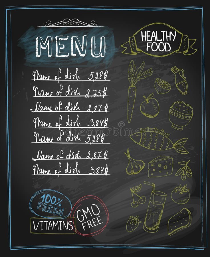 Chalkboard zdrowy karmowy menu
