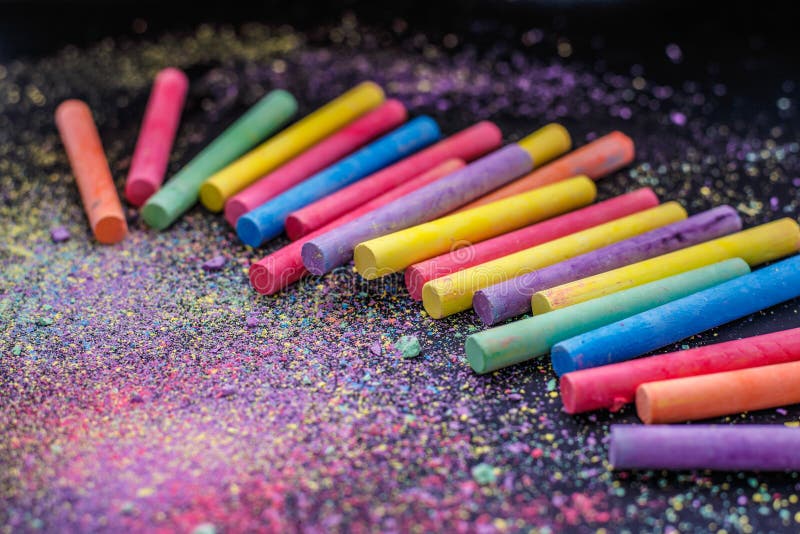 Chalks in a Variety of Colors on White Background, Chalk Powder. Stock  Image - Image of colors, colour: 155437125