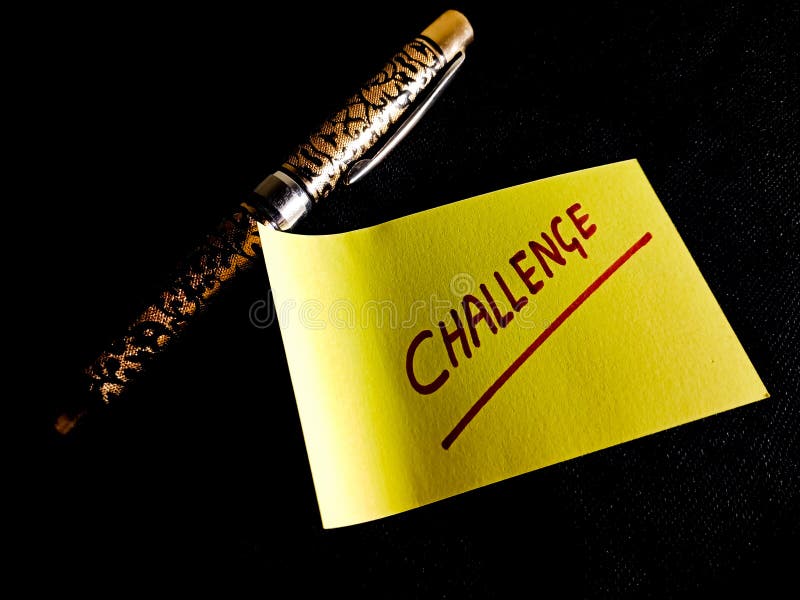 Challenge Text Displayed With Pen Paper Slip On Dark Background