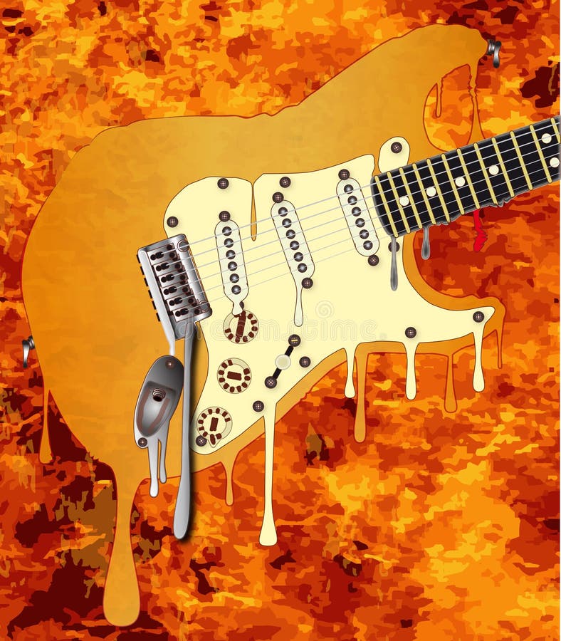 Chamas que derretem a guitarra ilustração stock Chamas que derretem a guitarra ilustração stock