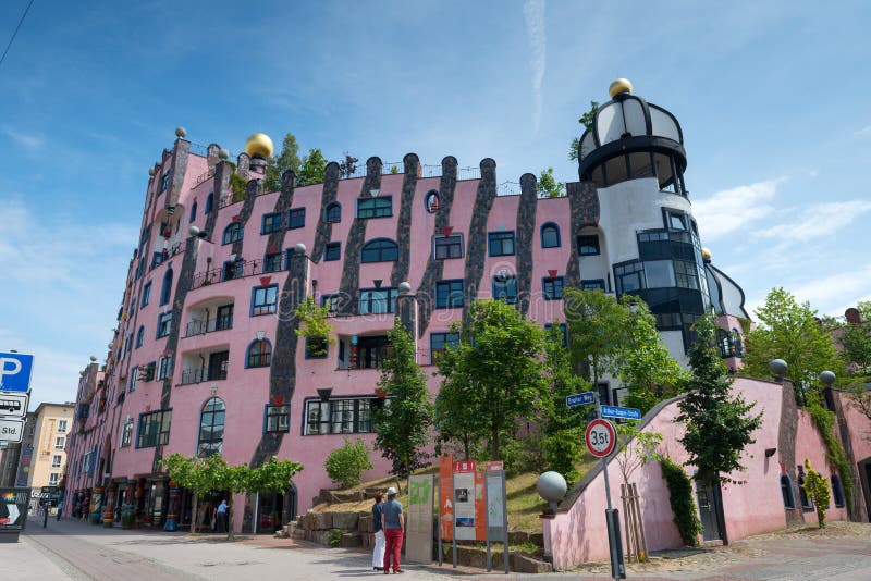 Hundertwasser House (Green Citadel) - one of the most famous landmarks in Magdeburg, Germany. Hundertwasser House (Green Citadel) - one of the most famous landmarks in Magdeburg, Germany