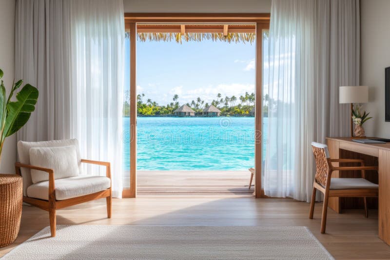 Chambre de luxe avec vue imprenable sur l'océan illustration libre de droits