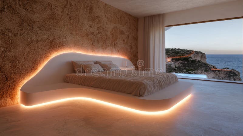 Chambre de luxe avec vue sur l'océan et design unique illustration stock