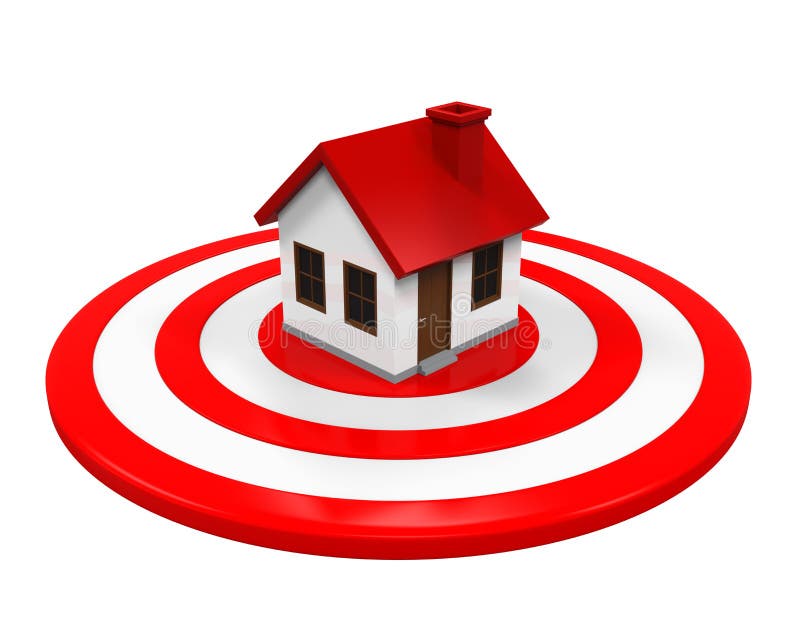 House and Red Darts Target isolated on white background. 3D render. House and Red Darts Target isolated on white background. 3D render