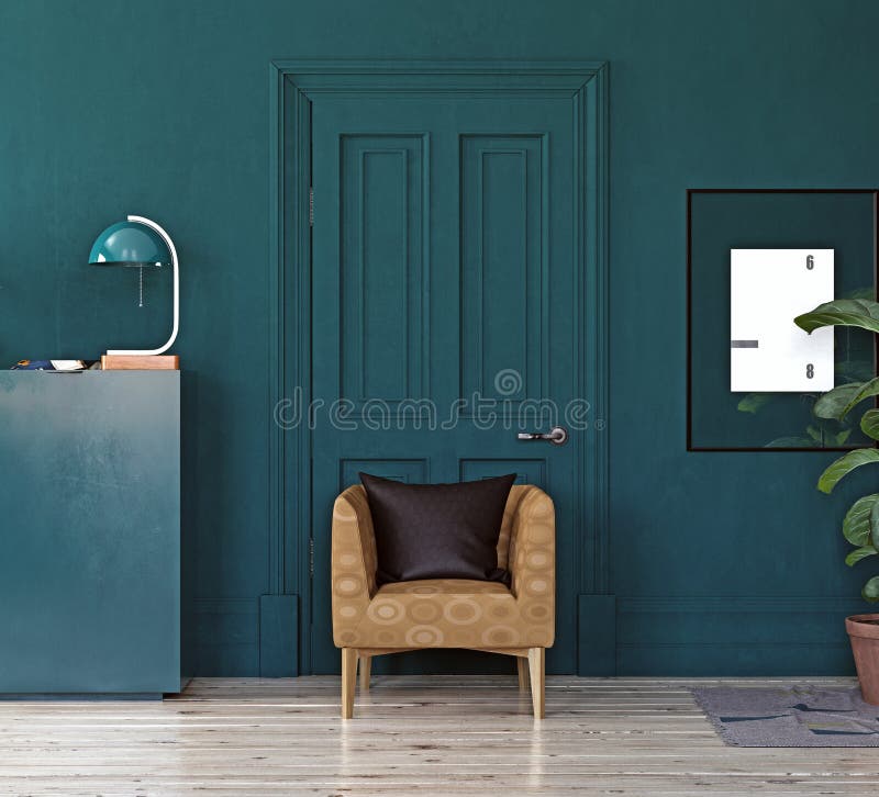 Chambre vert foncé avec chaise solitaire illustration libre de droits