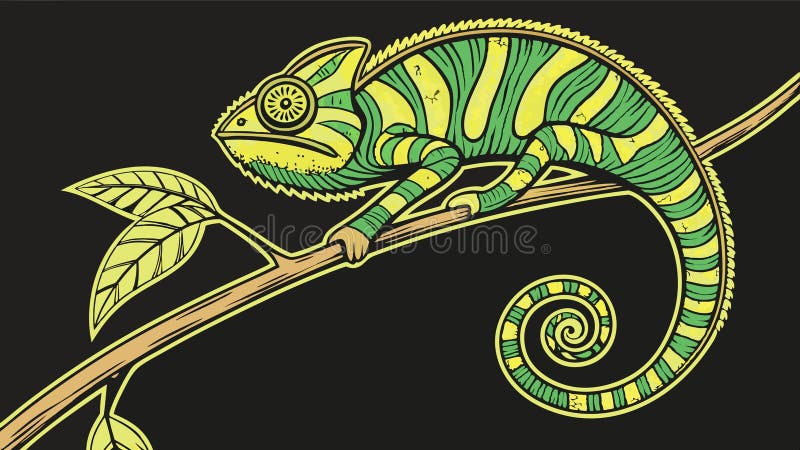 Chameleon colorat cocoțat pe o ramură de design vectorial de ilustrare Generative AI stock illustration