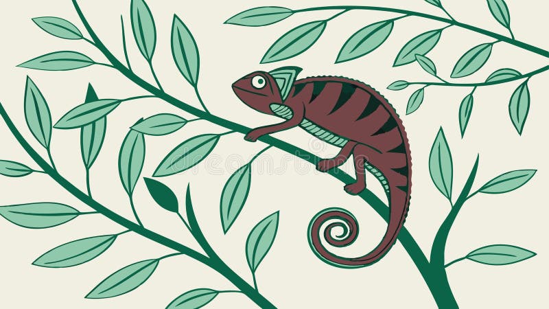 Chameleon on leafy branch with patterned background vector design Generative AI stock illustration