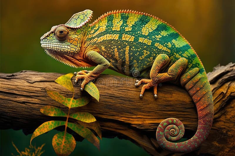 A Chameleon with a Wide Range of Natural Colors. Vibrant Chameleon Atop ...