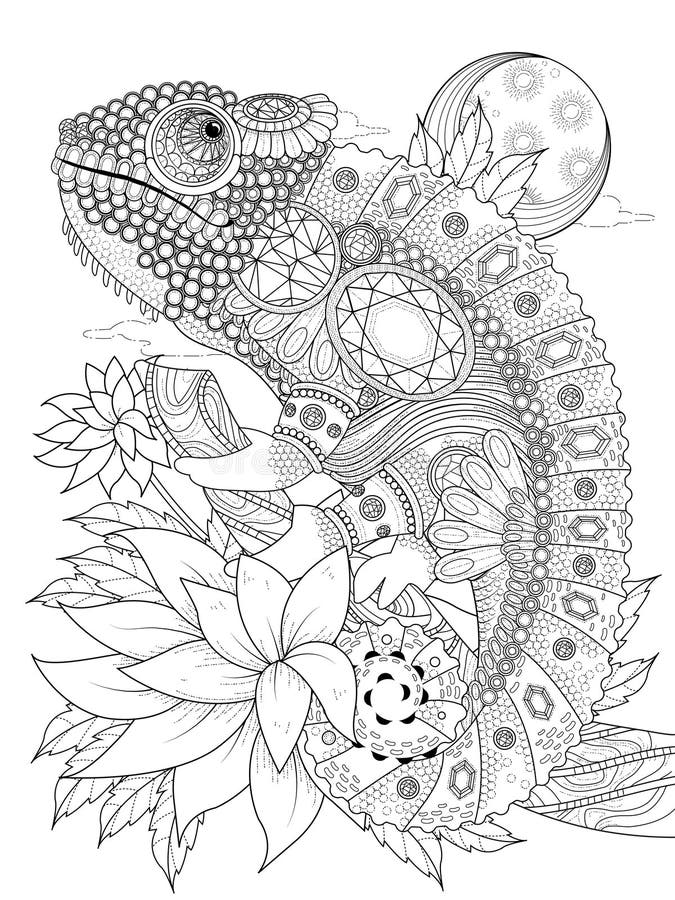 Adult coloring page - chameleon bedecked with jewels. Adult coloring page - chameleon bedecked with jewels