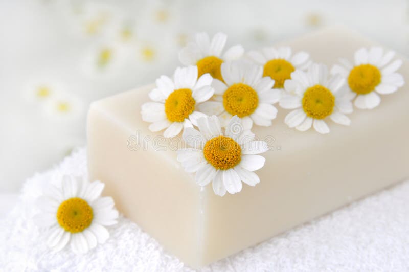 Chamomile soap and flowers