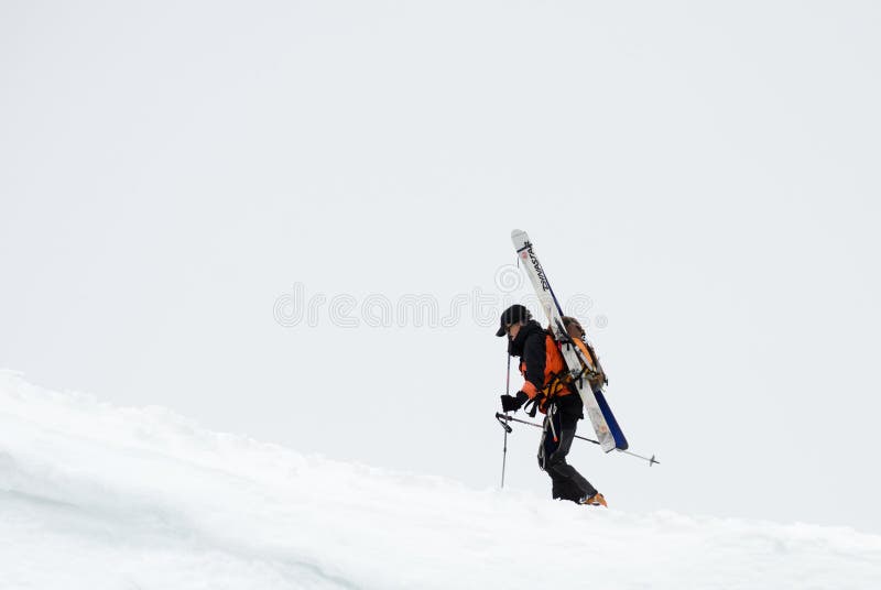 CHAMONIX, FRANCE - JUNE 8, 2013: Climbers in the French Alps mountains. Mont Blanc massif, Aiguille du Midi. Chamonix