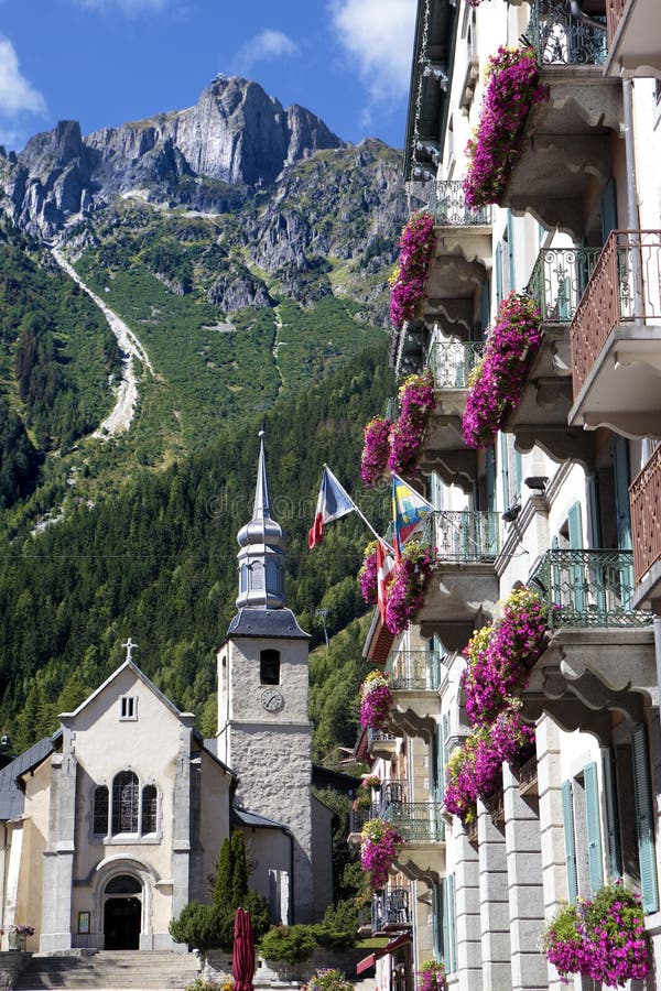 Chamonix Mont Blanc village square, France