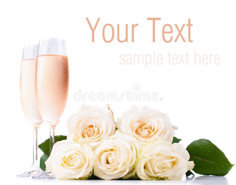 Champagne and a bouquet of roses, ready template