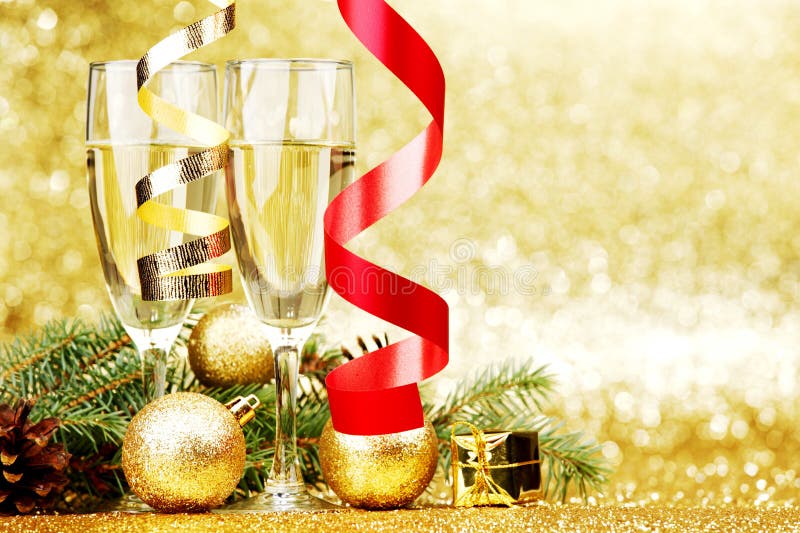Champagne and Christmas Decor Stock Photo - Image of sparkling, party ...
