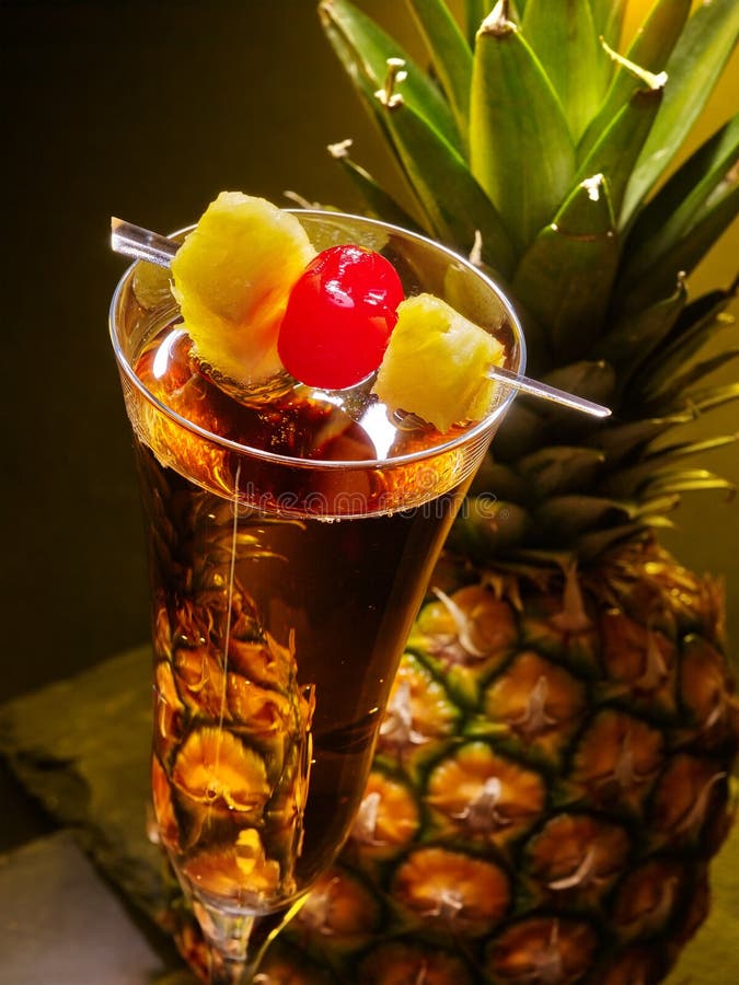Champagne Cocktail with Cherry and Pineapple . Stock Photo Image of