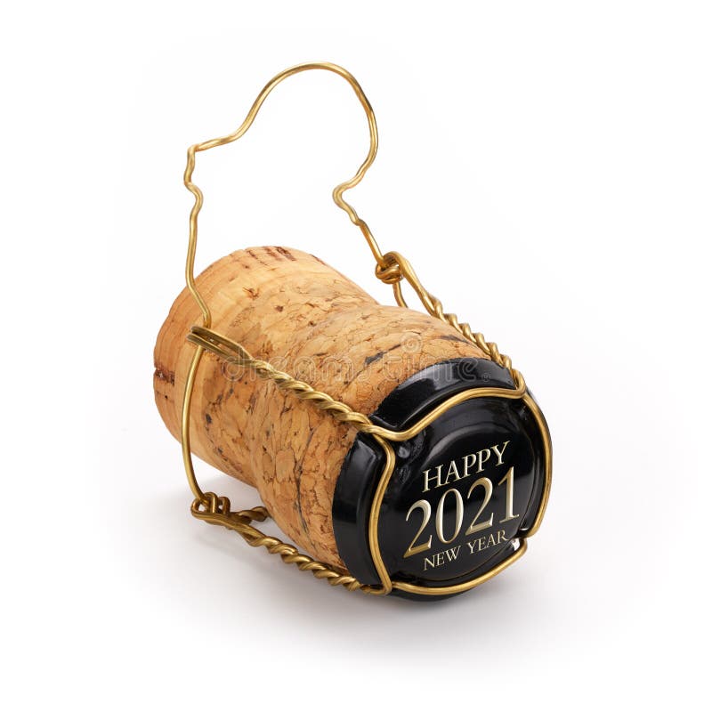 Champagne Cork Isolated, 2021 on Black Cap, Includes Clipping Path