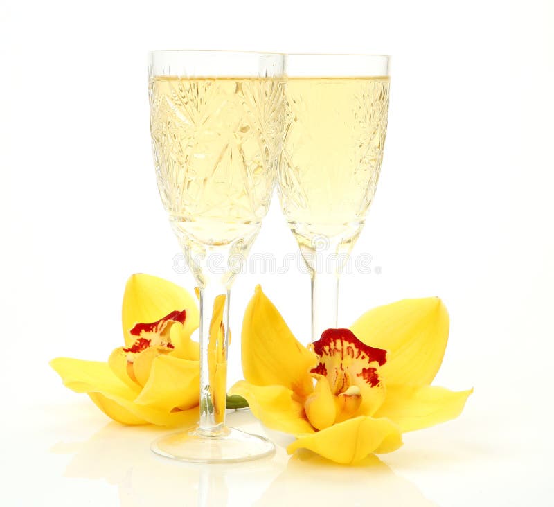 Champagne and flowers stock photo. Image