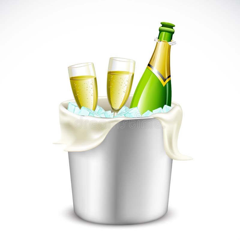 Champagne-Glas und Flasche in der Wanne lizenzfreie abbildung