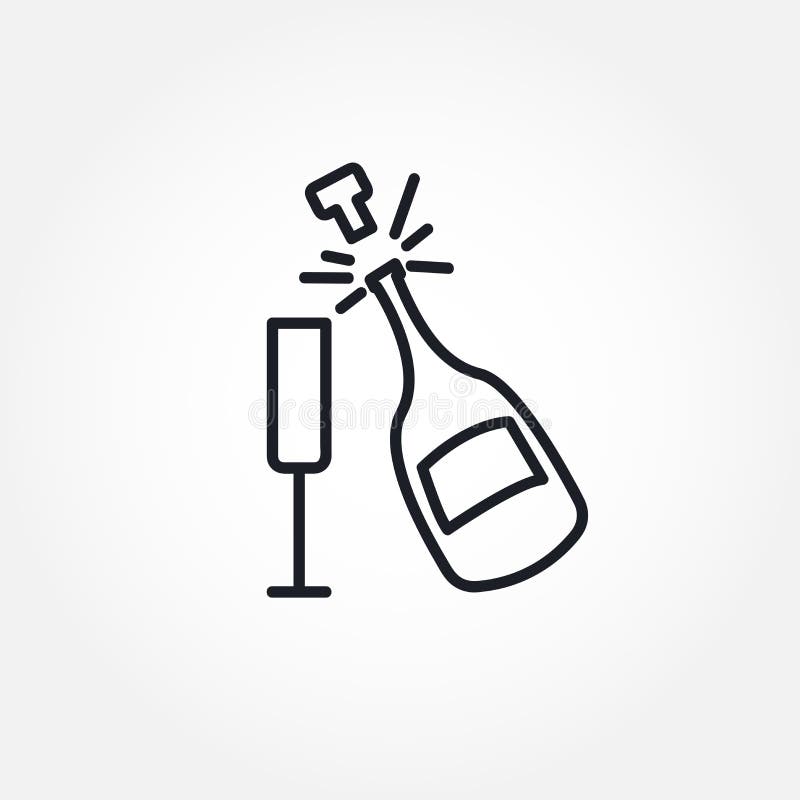 Champagne with Glass Isolated Line Icon. Champagne Line Icon Stock