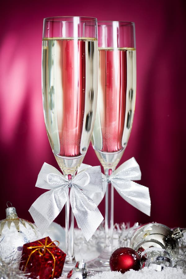 Champagne Glasses and Christmas Decoration Stock Photo Image of christmas, glasses 21101694