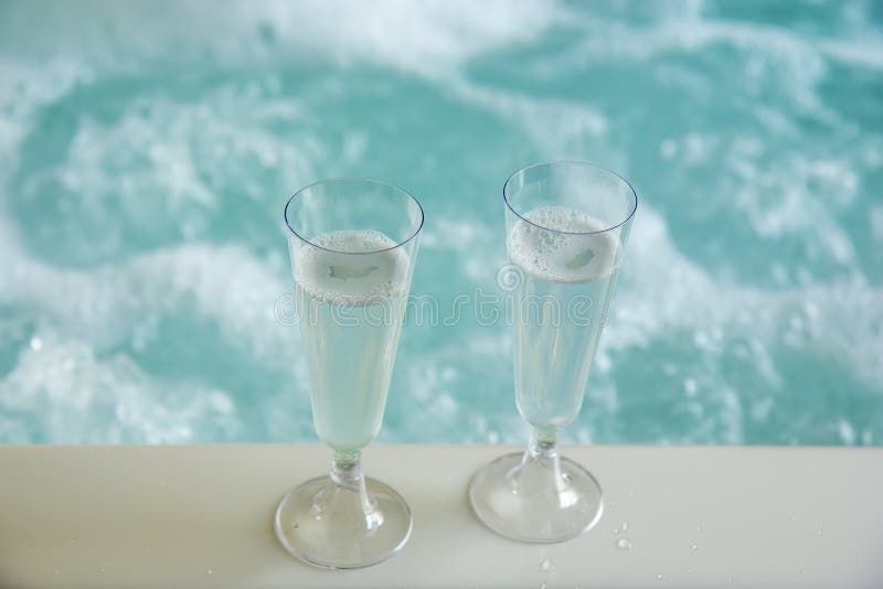 Champagne Glasses on the Hot Tub Stock Image Image of foam, relax 216026935