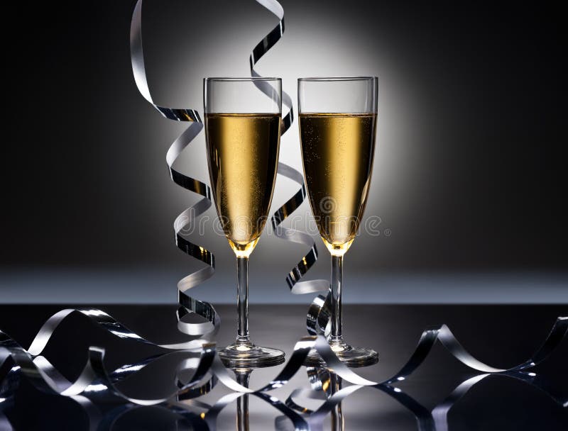 Champagne glasses in New Years party look