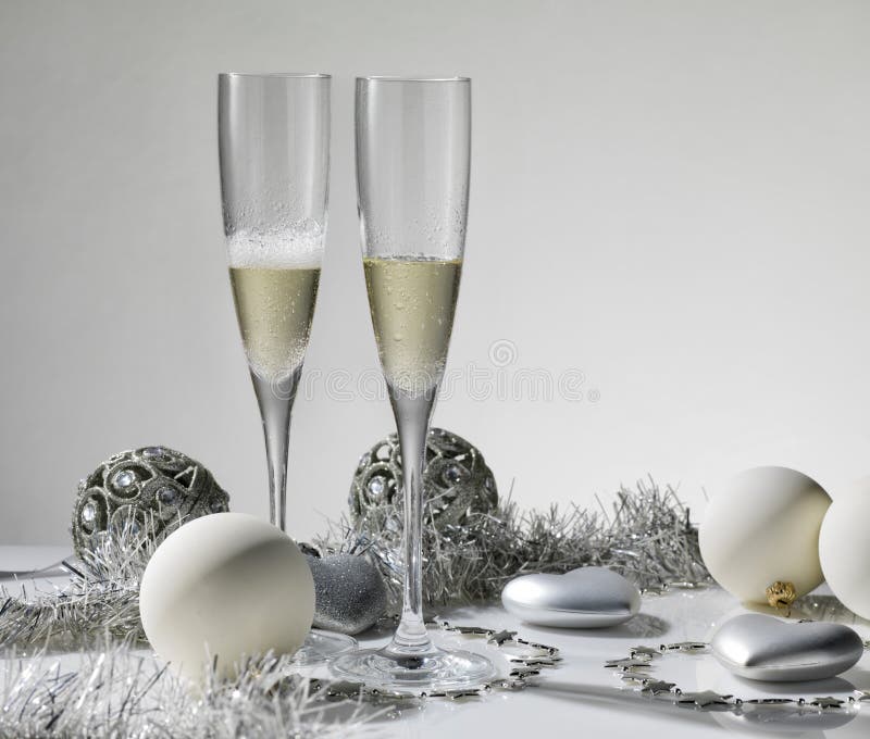 Champagne glasses ready to bring in the New Year royalty free stock image Champagne glasses ready to bring in the New Year royalty free stock image