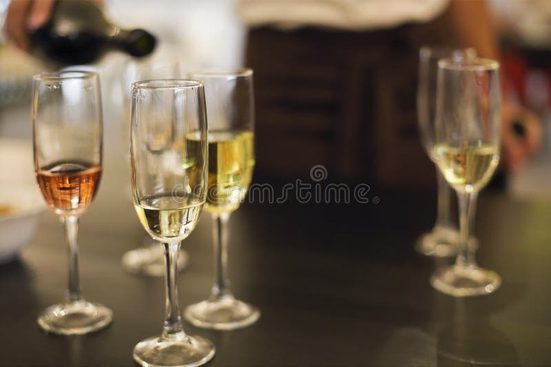 Champagne Glasses. Wine Tasting in the Restaurant Stock Image Image